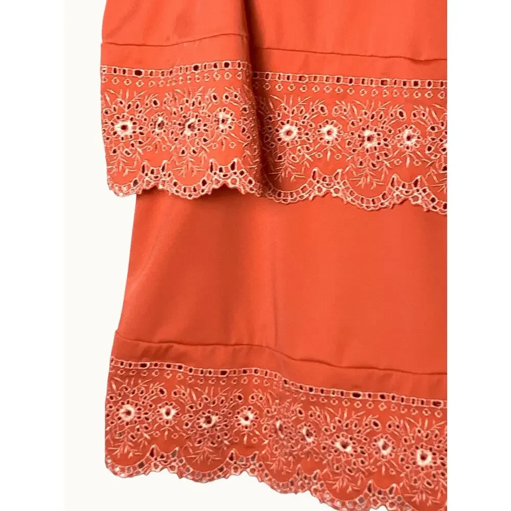 Women’s Tankini Swim Top Coral Pink Eyelet Lace Ruffle Padded Strappy 14”